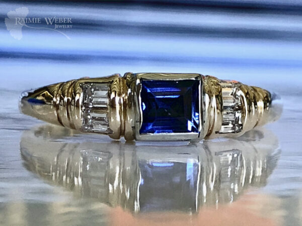 Engagement Ring Revisioning - Classic Solitaire and Stackable Sapphire front view
