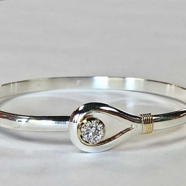 bangle bracelet with diamond cluster and hook clasp