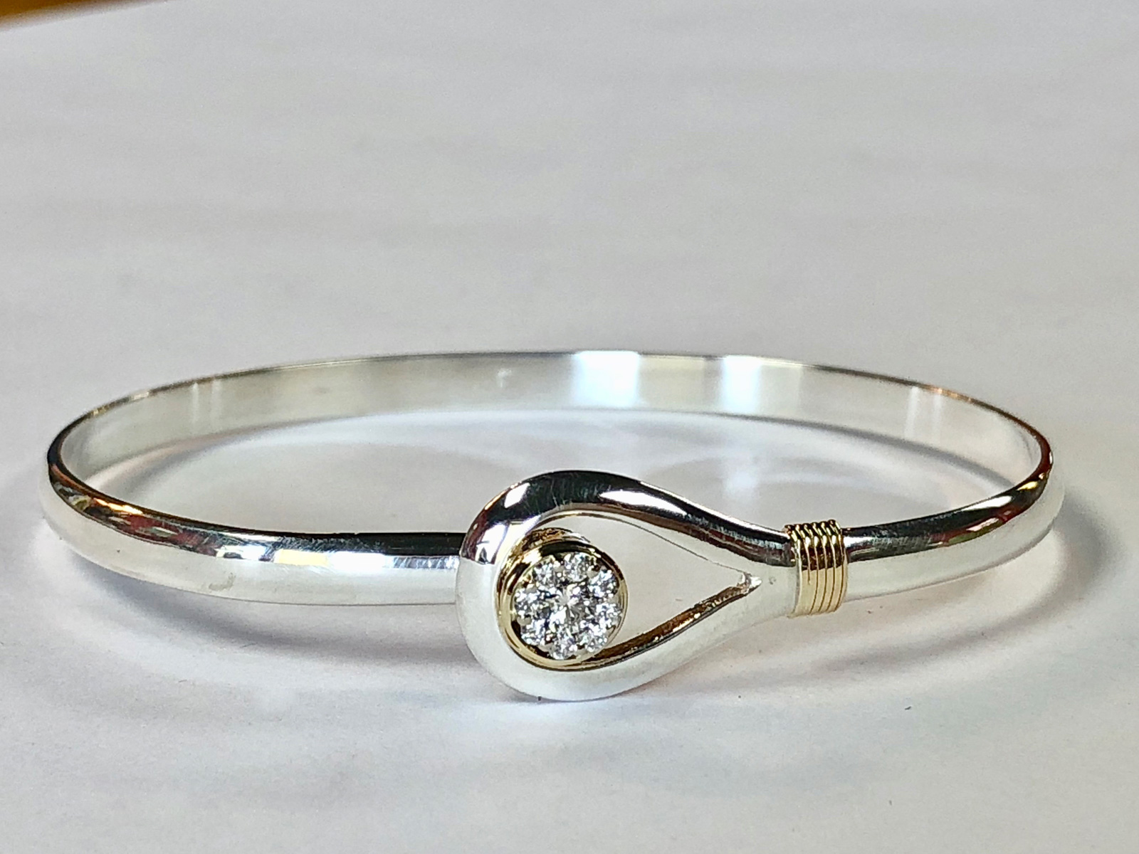 bangle bracelet with diamond cluster and loop clasp - R H Weber Jewelry