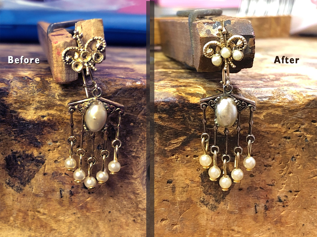 Before and after - dangle earring "stone" replacement