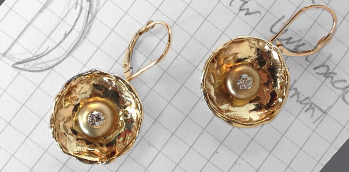 gold and diamond earrings created from her old bits of jewelry