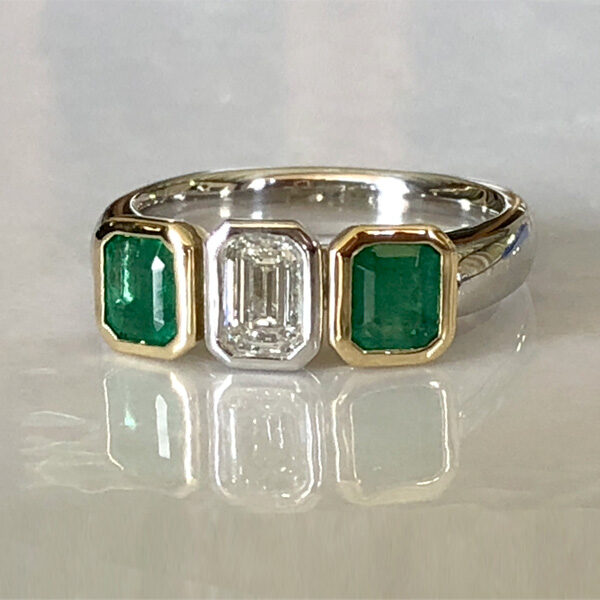 emerald emerald cut diamond emerald ring in yellow gold and platinum