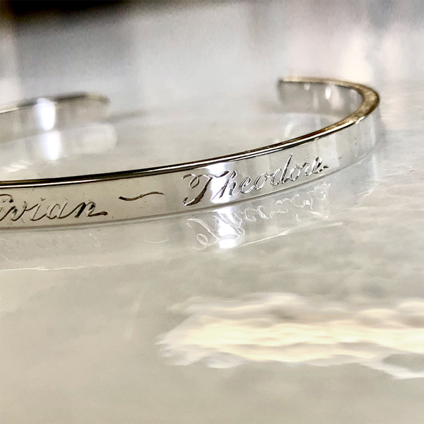 silver family bracelet engraved inside and out