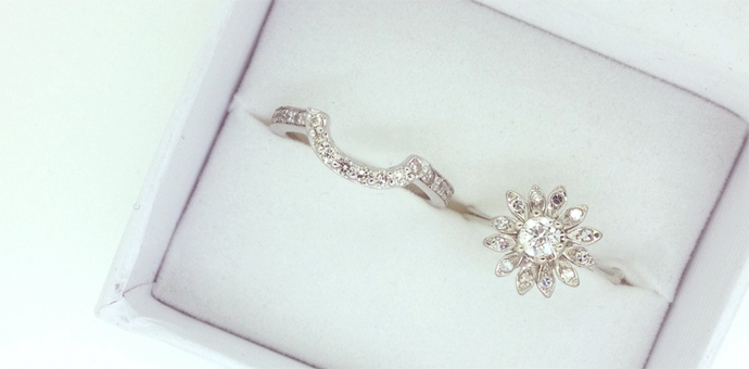 in box old family rings repurposed - now a wedding engagement set