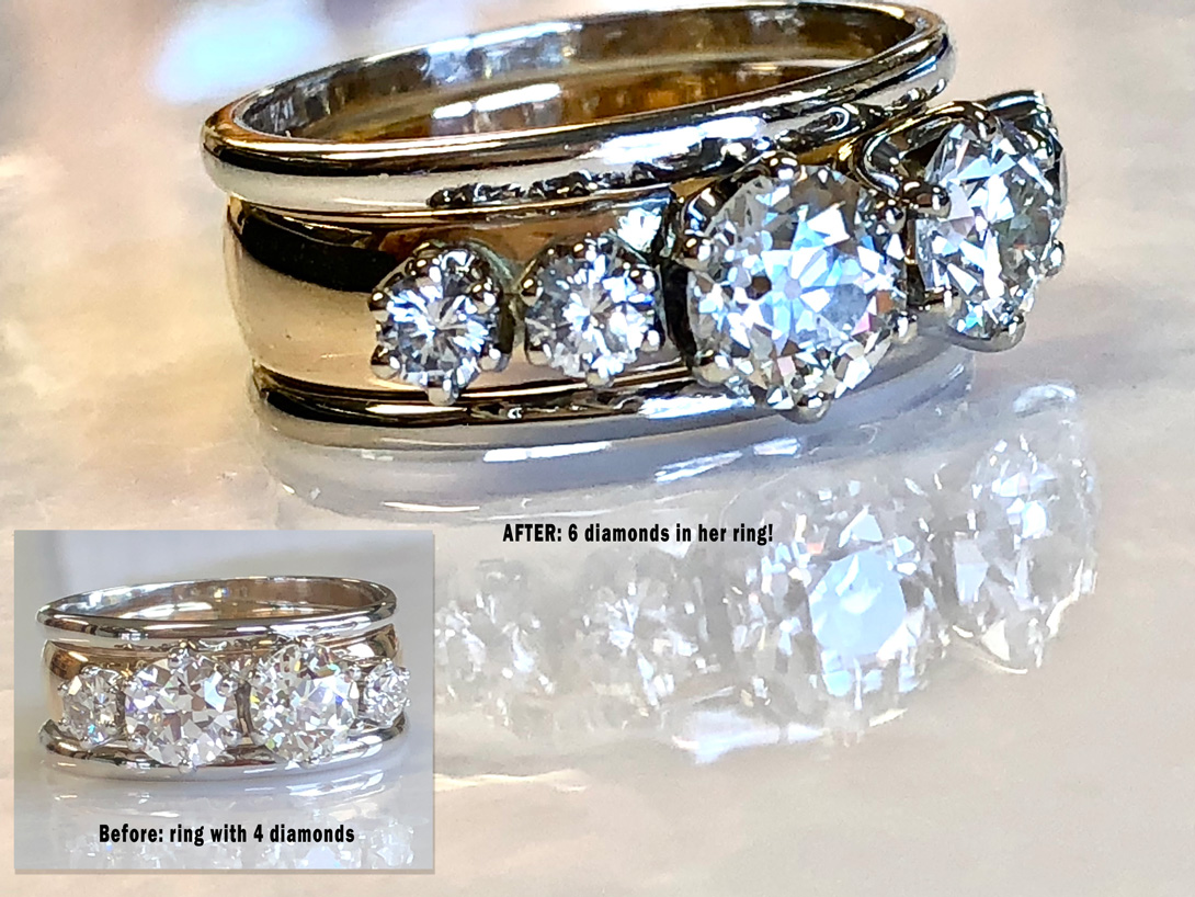 BEFORE and AFTER - six diamonds of varied size in her band #magnificent