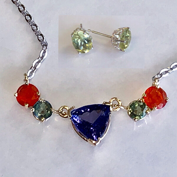 yellow apatite earrings with tanzanite, fire opal and alexandrite necklace