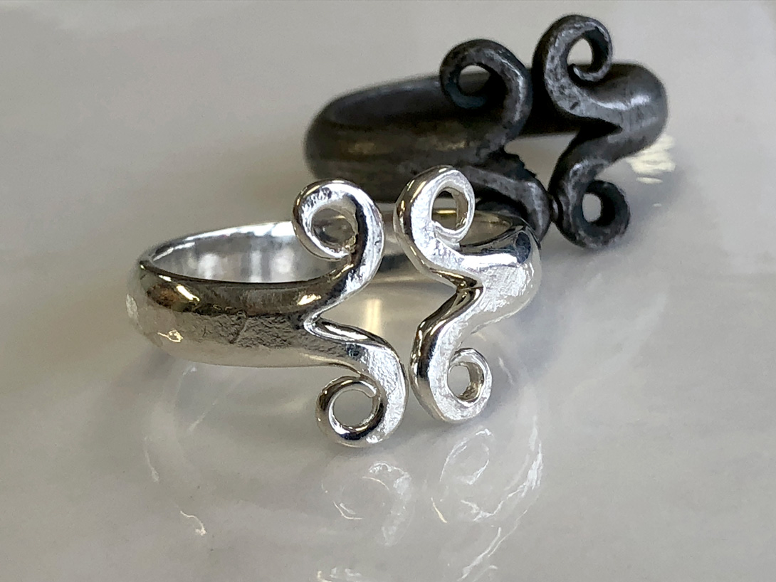 Norse ring. forged-iron texture reproduced in sterling silver