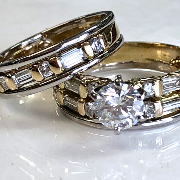 After: repaired rings with matched baguette diamonds