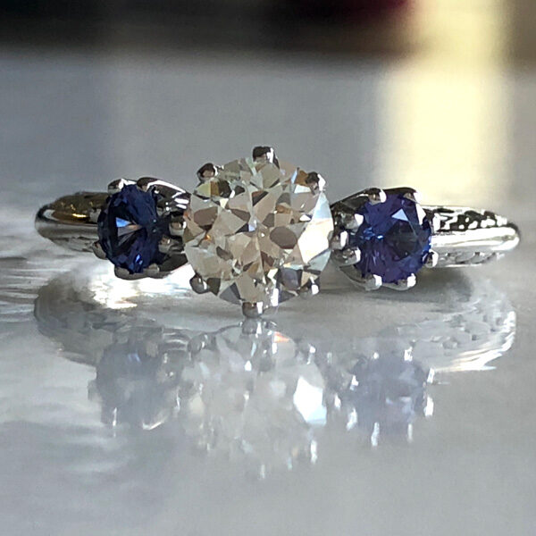 family diamond and genuine sapphire platinum engagement-ring