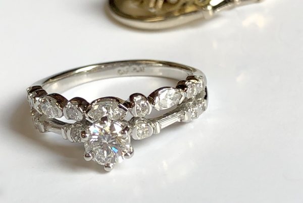 completed redesigned wedding set with many varied sized diamonds